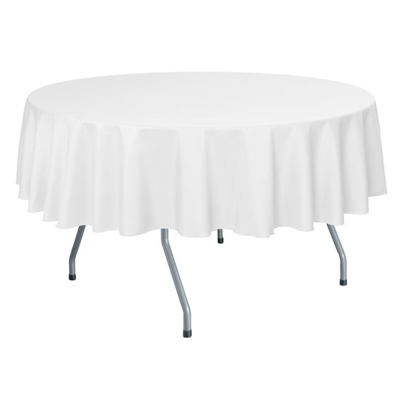 Ultimate Textile Polyester Linen Tablecloth, White, 84-Inch Round, 5 Pack