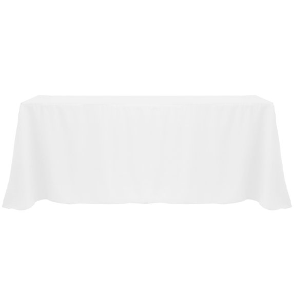 Ultimate Textile Polyester Linen Tablecloth, White, 90 x 156-Inch Rectangle with Rounded Corners, 5 Pack