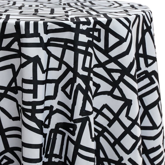 Ultimate Textile Pyramid Black 108-Inch Round Patterned Tablecloth