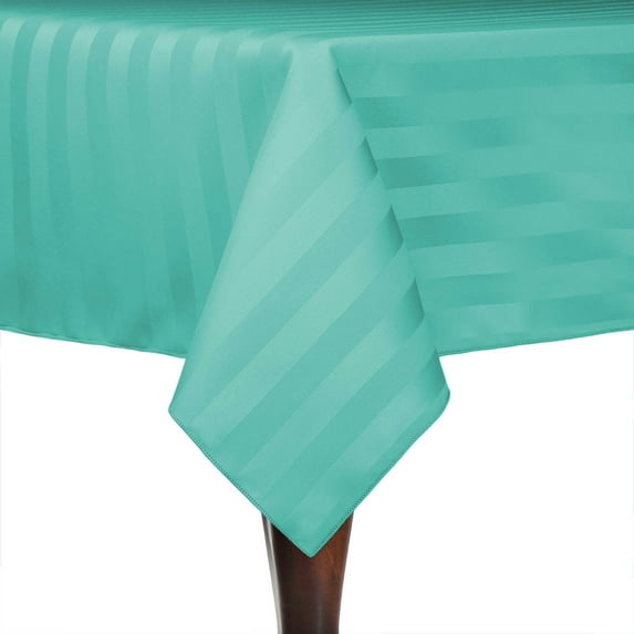 Ultimate Textile Satin-Stripe 54 x 96-Inch Rectangular Tablecloth Caribbean Blue