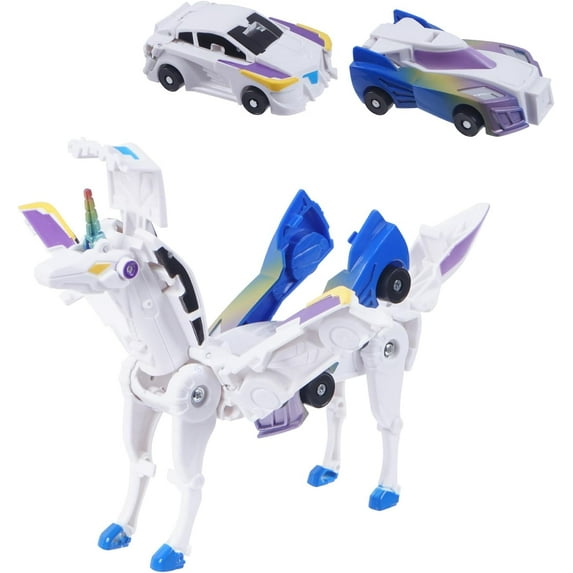 Ultimate Transforming Unicorn Car Toy - Collision to Magical Unicorns Transforming Car-Robot for Kids, Automatic Deformation of Magnetic Connections. Suitable for Boys and Girls Birthday Blue