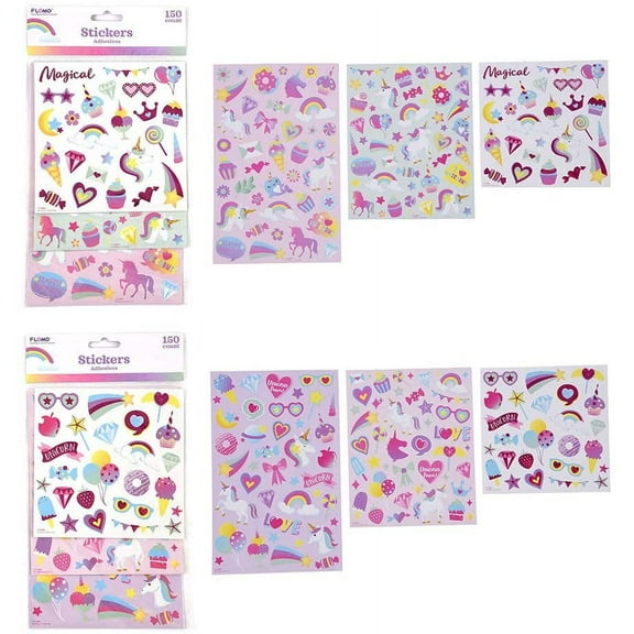 Ultimate Unicorn Party Supplies Set & Tableware Kit | Birthday Decorations, Games, Disposable Paper Plates, Cups, Napkins, Stickers, Treat Bags, and More! (150-Count Stickers)