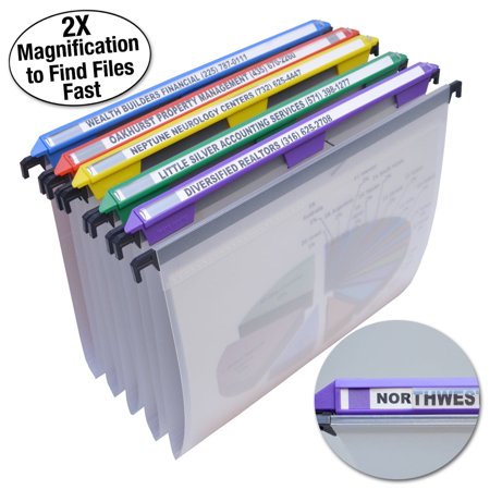 Ultimate Office MagniFile™ Hanging File Folders V Base Letter Size with 11 inch Magnified Indexes That Double The Size of Your File Titles to Find Files Fast. (Set of 5 Frost)