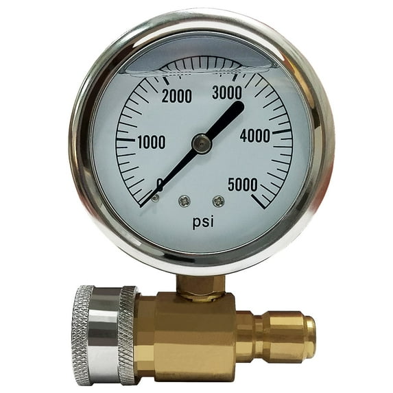 Ultimate Washer Pressure Washer Gauge Kit 5000 PSI with 3/8" FPT Quick Coupler Socket and 3/8" MPT Quick Coupler Plug