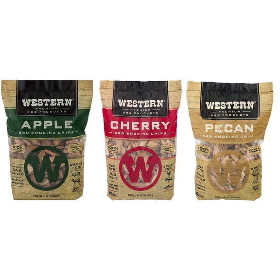 Ultimate Western BBQ Smoking Wood Chips Variety Pack Bundle (3)- Apple, Pecan, and Cherry Flavors