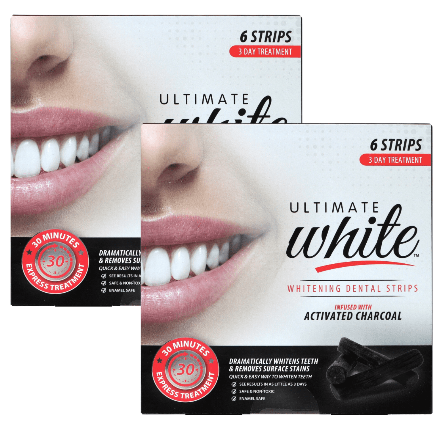 Ultimate White Whitening Dental Strips with Charcoal, No Sensitivity
