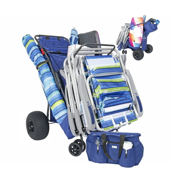 Ultimate Wide Wheel Buggy Wheeler Beach Cart Wagon with Big Balloon Wheels for Sand | Insulated Cooler Bag, / Umbrella Holder