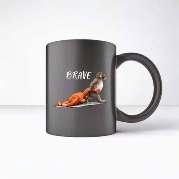 Ultimately I Have to Be Brave,Funny Monkey Punch Coffee Mugs for Men Women,Team Punch The Monkey Cute Ceramic Mug,Novelty Gifts for Office Home
