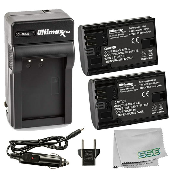Ultimaxx 2x Replacement LP E6 Batteries (2700 mAh) with Rapid Travel Charger