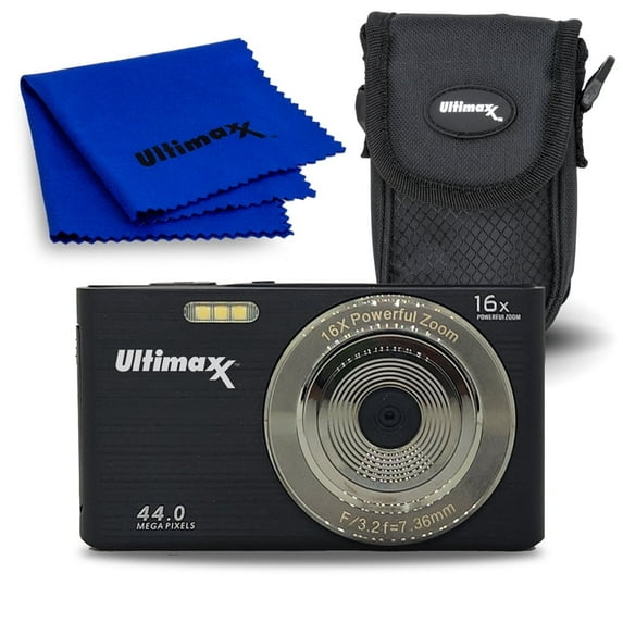 Ultimaxx 44MP Digital Compact Camera with 16x Digital Zoom, Black, with 32GB Memory Card – Camera Kit