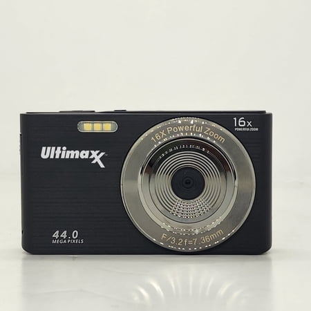 Ultimaxx 44MP Portable Point & Shoot Digital Camera with 16x Digital Zoom, 32GB SD Card, Case & USB Cable, Black