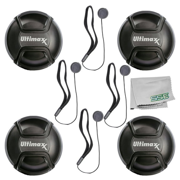 Ultimaxx 4x Snap-On Lens Caps (58mm), 4x Universal Lens Cap Keepers and Microfiber Cloth