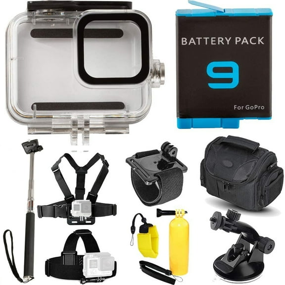 Ultimaxx 50M Underwater Housing for GoPro Hero9 / Hero10 with Replacement Battery (3.85V 1720MAH) & Underwater Bundle: Includes - Mini Suction Cup Mount, Floating Bobber & More