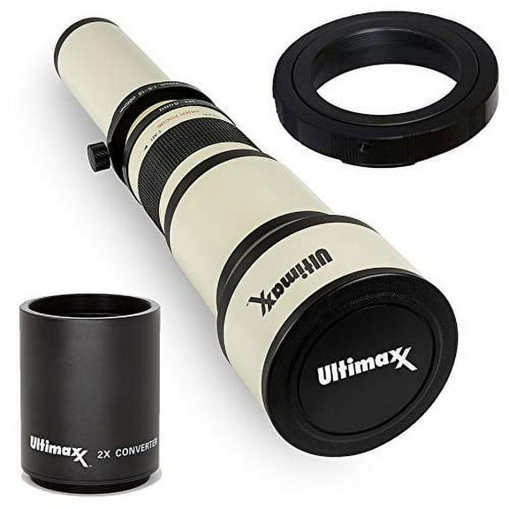 Ultimaxx 650 to 1300mm (with 2X- 1300-2600mm) f/8 Manual Telephoto Lens for Nikon F-Mount Cameras & More