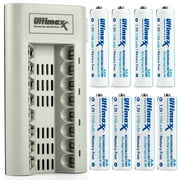 Ultimaxx 8 Bay AA & AAA Battery Charger with One 4 Pack of AA Batteries & One 4 Pack of AAA Batteries.