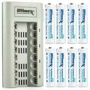 Ultimaxx 8 Bay AA & AAA Battery Charger with Two 4 Packs of AAA Batteries