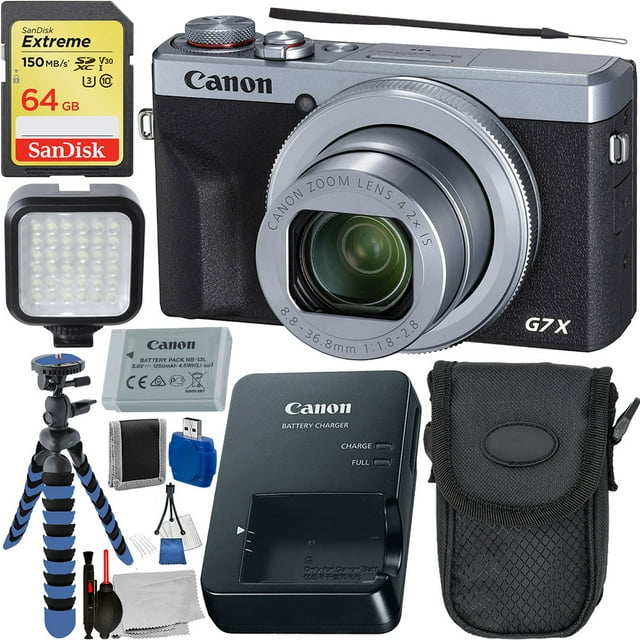 Ultimaxx Advanced Canon PowerShot G7 X Mark III Digital Camera Bundle (Silver) - Includes: 64GB Extreme Memory Card, LED Light Kit & Much More (17pc Bundle)