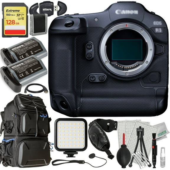 Ultimaxx Advanced Canon R3 Mirrorless Camera Bundle (Body Only) - Includes: 128GB Extreme SDXC, 2x Replacement Batteries, Deluxe Water-Resistant Camera Backpack & Much More