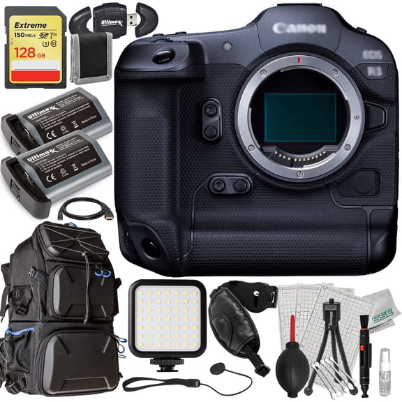Ultimaxx Advanced Canon R3 Mirrorless Camera Bundle (Body Only) International Model - Includes: 128GB Extreme SDXC, 2x Replacement Batteries, Deluxe Water-Resistant Camera Backpack & Much More