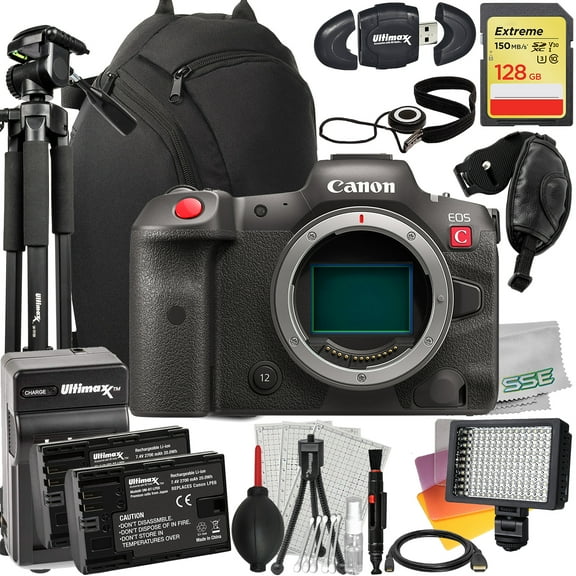 Ultimaxx Advanced Canon R5 C Mirrorless Cinema Camera Bundle - Includes: 128GB Extreme Memory Card, 2x Replacement Batteries, 160 LED Video Light & Much More (25pc Bundle)