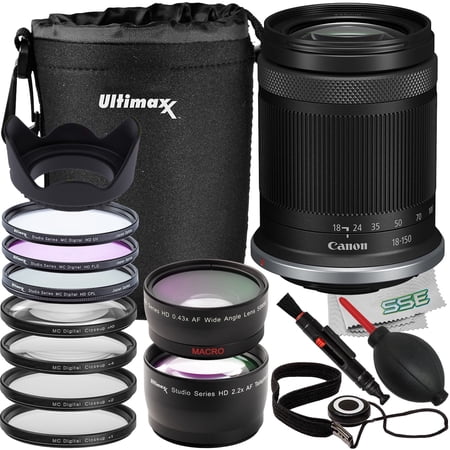 Ultimaxx Advanced Canon RF-S 18-150mm Lens International Model Bundle- Includes: Lens Pouch, 0.43x Wide-Angle Lens Attachment, 4PC Macro Close-Up Filter Kit & More (18pc Bundle)