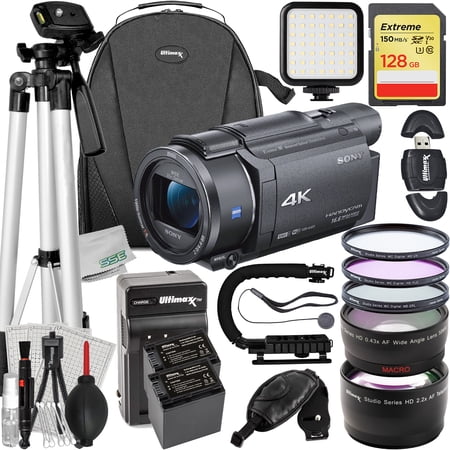 Ultimaxx Advanced Sony FDR-AX53 4K Handycam Camcorder Bundle - Includes: 128GB Extreme Memory Card, 2x Replacement Batteries, Ultra-Bright LED Light Kit & More (29pc Bundle)