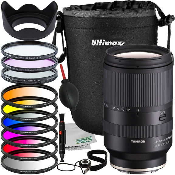 Ultimaxx Advanced Tamron 18-300mm f/3.5-6.3 Lens Bundle (E-Mount)- Includes: Water-Resistant Lens Pouch, 3PC Protective Filter Kit, Lens Hood & Much More (18pc Bundle)