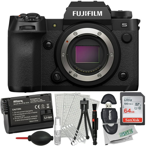 Ultimaxx Basic Bundle + FUJIFILM X-H2S Mirrorless Camera (Body Only) + SanDisk 64GB Ultra Memory Card, 1x Spare Battery (2400 mAh), Memory Card Reader & More (23pc Bundle)