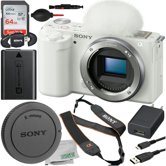 Ultimaxx Basic Bundle + Sony ZVE10 Mirrorless Camera (Body Only, White