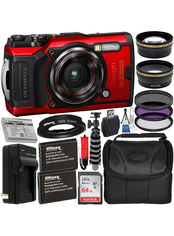 Ultimaxx Deluxe Olympus Tough TG-6 Digital Camera Bundle – Includes: Ultra 64GB Memory Card, 2x Replacement Batteries with Charger, Filter Adapter & Much More