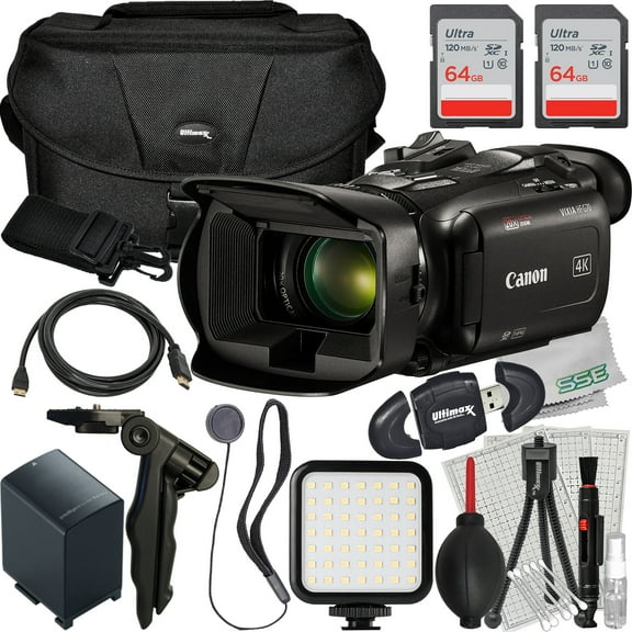 Ultimaxx Essential Canon G70 Camcorder Bundle - Includes: 2x 64GB Ultra Memory Cards, Spare Battery, Ultra-Bright LED Light Kit, Tabletop 6.5” Tripod & More (21pc Bundle)