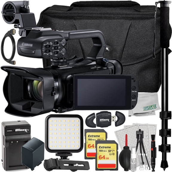 Ultimaxx Essential Canon XA65 Camcorder International Model (PAL) - Includes: 2x 64GB Extreme Memory Cards, Replacement Battery with Travel Charger & Much More (23pc Bundle)