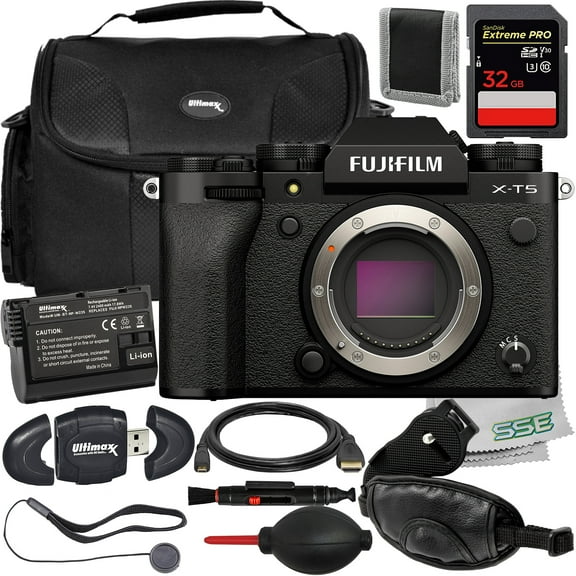 Ultimaxx Essential FUJIFILM X-T5 (Black, Body Only) Bundle - Includes: 32GB Extreme Pro Memory Card, Replacement Battery, Water-Resistant Gadget Bag & More (20pc Bundle)