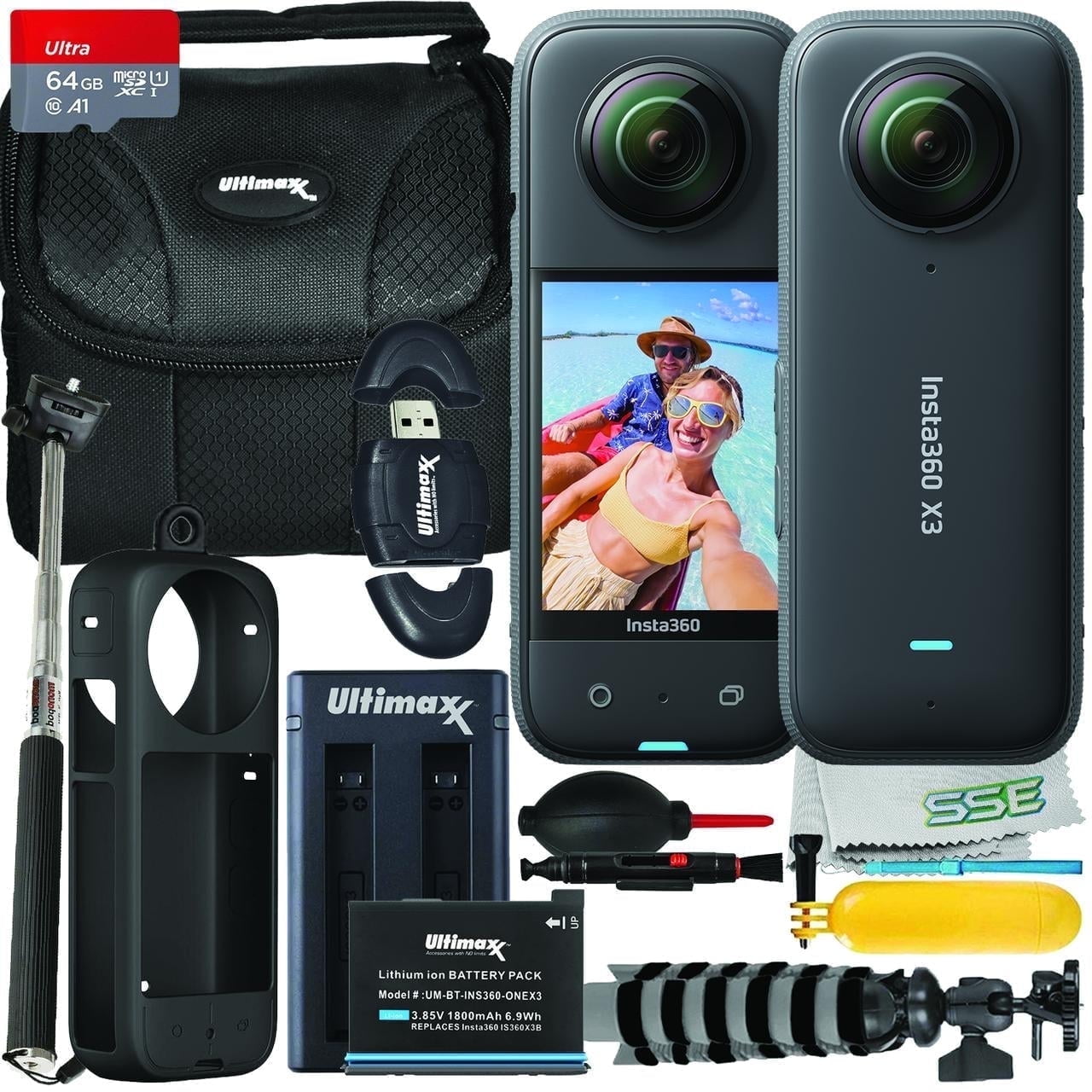 Ultimaxx Insta360 ONE X3 Cam Bundle - 64GB microSDXC, Spare Battery ...