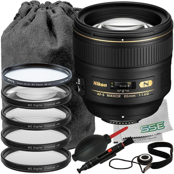 Ultimaxx Essential Nikon 85mm f/1.4G Lens Bundle - Includes: 4PC Macro Close-Up Filter Kit, Protective UV Filter, Universal Lens Cap Keeper, Bayonet Lens Hood & More (14pc Bundle)