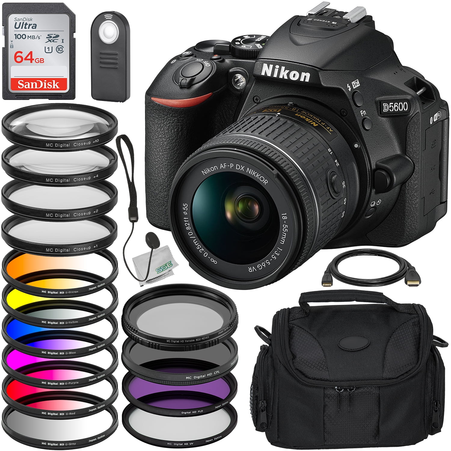 Ultimaxx Essential Nikon D5600 DSLR Camera with 18-55mm f/3.5-5.6G VR Lens  Bundle: 64GB Ultra Memory Card, Infrared Wireless Shutter Remote & Much 