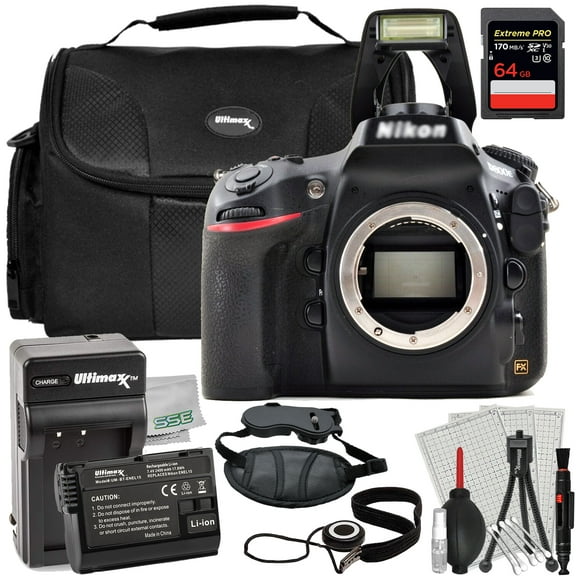 Ultimaxx Essential Nikon D800E Digital SLR Camera Bundle (Body Only) - Includes: 64GB Extreme Pro Memory Card, Replacement Battery & More (19pc Bundle)