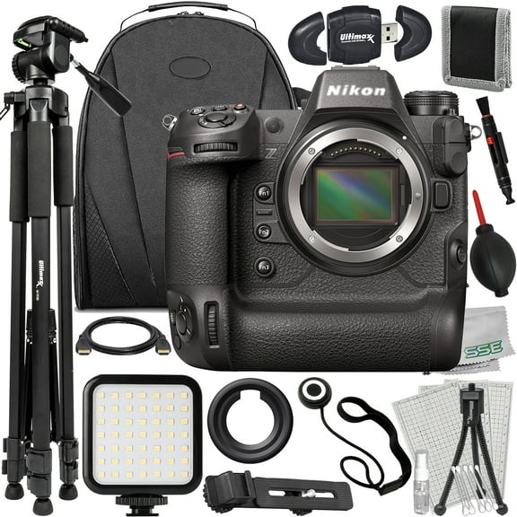 Ultimaxx Essential Nikon Z9 Camera Bundle (Body Only) - Includes: Water-Resistant Camera Backpack, Ultra-Bright LED Light Kit, Lightweight 60” Tripod & More (25pc Bundle)