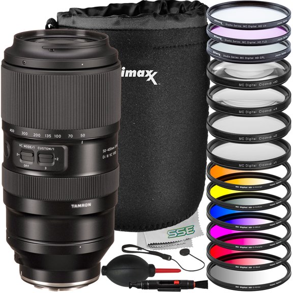 Ultimaxx Essential Tamron 50-400mm f/4.5-6.3 Lens Bundle (E-Mount) - Includes: 3PC Protective Filter Kit (UV, CPL, FLD), Water-Resistant Lens Pouch & More (22pc Bundle)