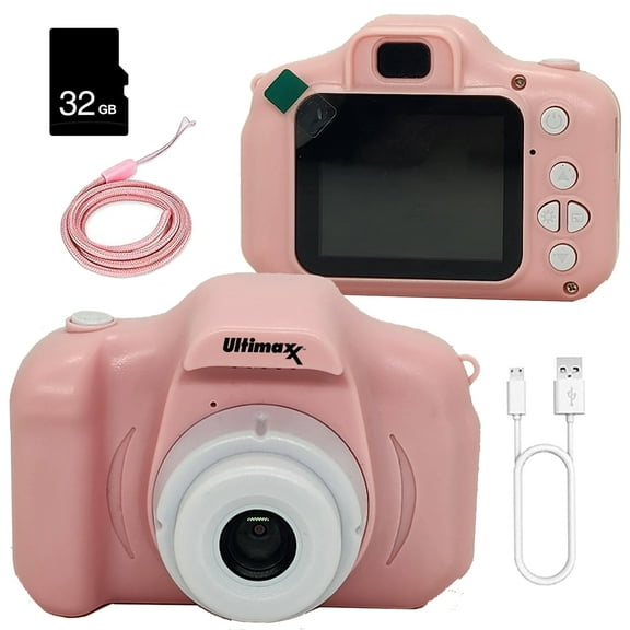 Ultimaxx Kid's Digital Camera (Pink) - Includes: 32GB microSD Card, USB Cable & Lanyard