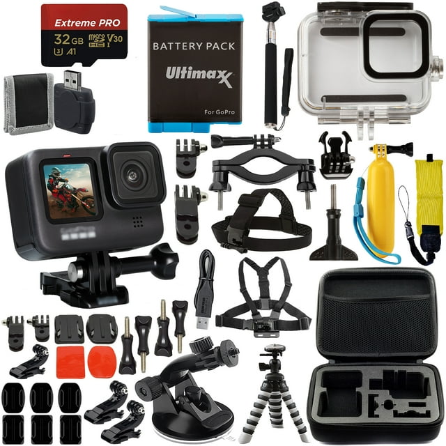 Ultimaxx Premium Hero 9 Action Camera (Black) Bundle - Includes: 32GB Extreme Pro micro Memory Card, Underwater Housing & Much More (29pc Bundle)