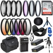 Ultimaxx Professional Nikon P1000 Accessory Bundle Including SanDisk Ultra 64GB Memory Card, 2x Replacement ENEL20 Battery, 77mm 4PC Macro Close-Up Set, 57  Dynamic Tripod, Deluxe Gadget Bag & More