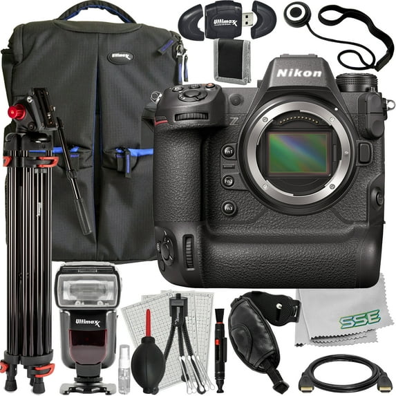Ultimaxx Professional Nikon Z9 Camera Bundle (Body Only) - Includes: Pro-4 Deluxe Gadget Backpack, Dedicated TTL Flash with LCD, Professional Deluxe 72” Video Tripod & More (26pc Bundle)