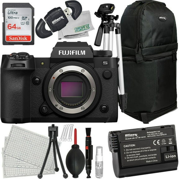 Ultimaxx Starter Bundle + FUJIFILM X-H2S Mirrorless Camera (Body Only) + SanDisk 64GB Ultra Memory Card, Water-Resistant Sling Backpack, 1x Spare Battery & More (25pc Bundle)