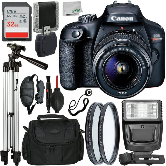 Ultimaxx Starter Canon Rebel T100 DSLR Camera with EF-S 18-55mm Lens Bundle - Includes: Lightweight Tripod, LED Light Kit & More (22pc Bundle)