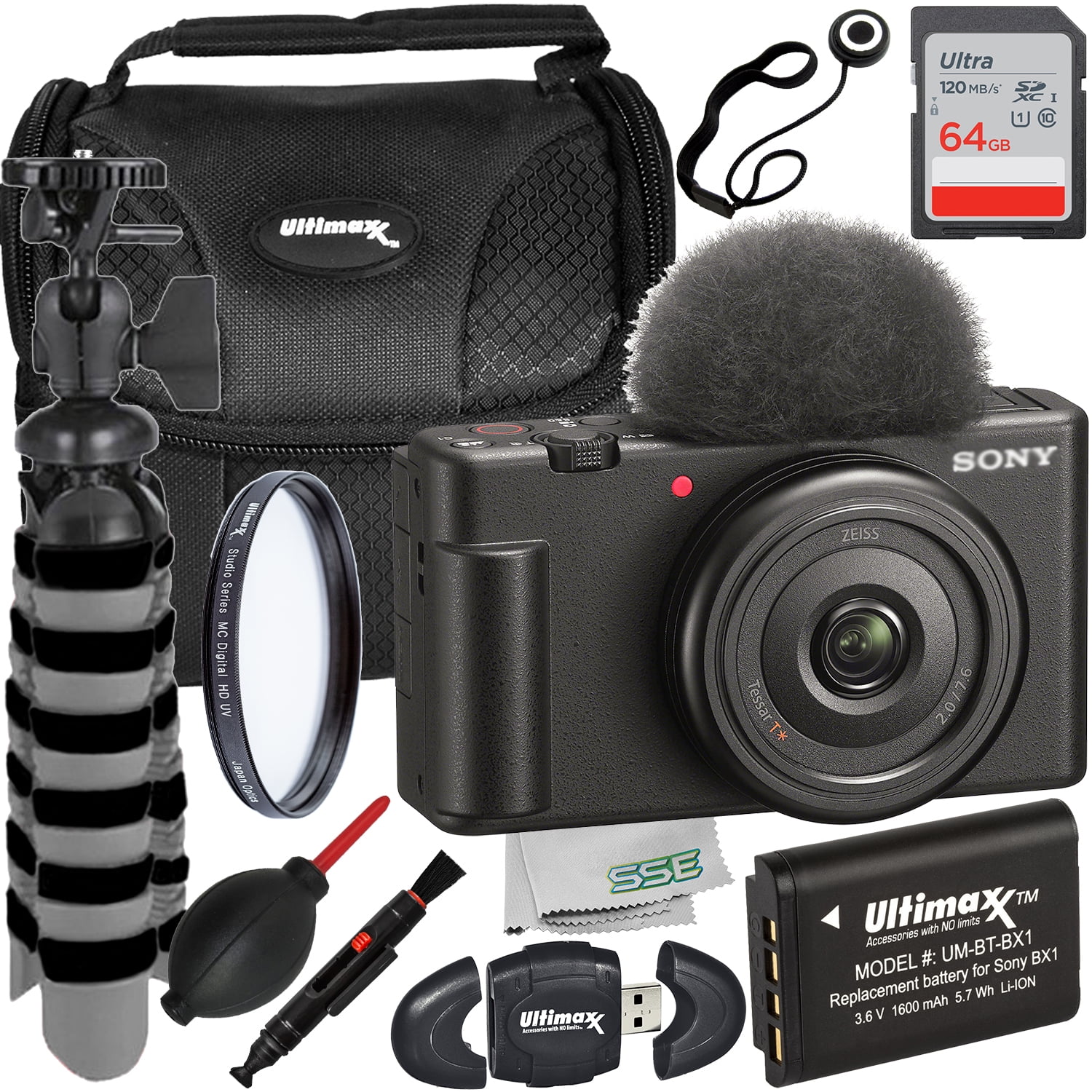 Ultimaxx Sony ZV1F Vlogging Camera Bundle 64GB Card, Battery (1600mAh