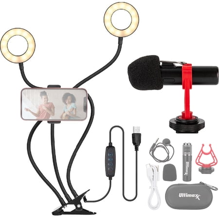 Ultimaxx Wireless Lavalier Bluetooth Microphone and Bluestone USB Dual Ring Light Vlogging Kit **[Facebook & Youtube Live Streaming is NOT supported by Bluetooth Microphone.]**