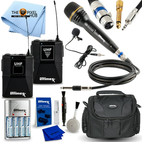 Ultimaxx Wireless Mic Kit Bundle with 4x AA Batteries and Charger, Carry Case and Cleaning Kit