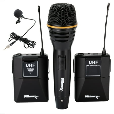 Ultimaxx Wireless Microphone Kit with Lavalier & Handheld Microphones, Cables & More