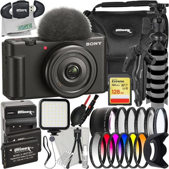 Ultimaxx ZV-1F Vlogging Camera with 128GB Memory Card and 34 Piece Bundle, Black